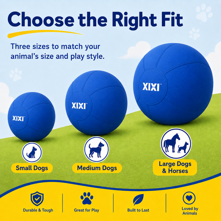 large fabric-covered herding ball for outdoor play