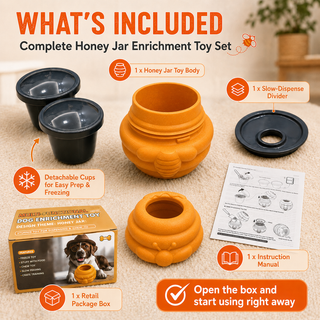 Orange Honey Jar toy set with two removable cups, divider, instruction sheet, and retail box